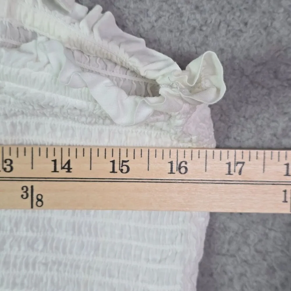 J Crew Smocked Tie Shoulder Cami White L Bow Strap Cotton Tank Coastal